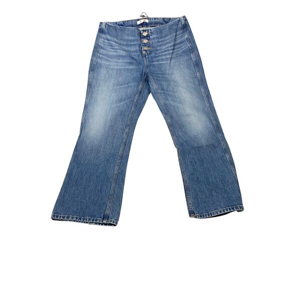 RE/DONE Blue Mid Wash Originals Button Front Crop Bootcut Jeans Size 28 - Picture 2 of 8